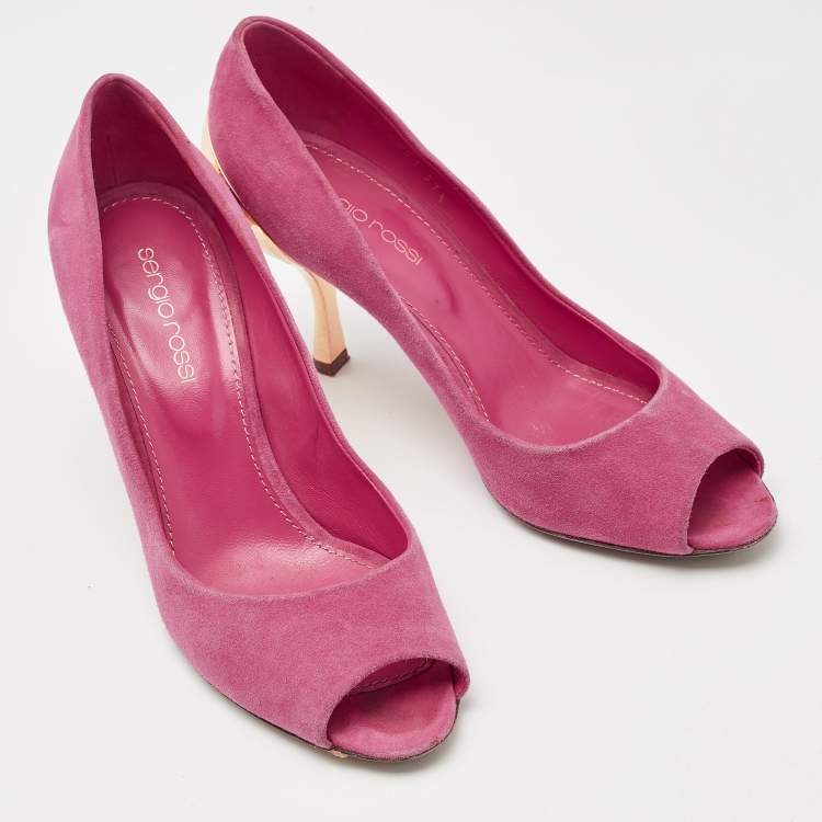 Pre Owned Sergio Rossi Pink Suede Peep Toe Pumps Size 37.5