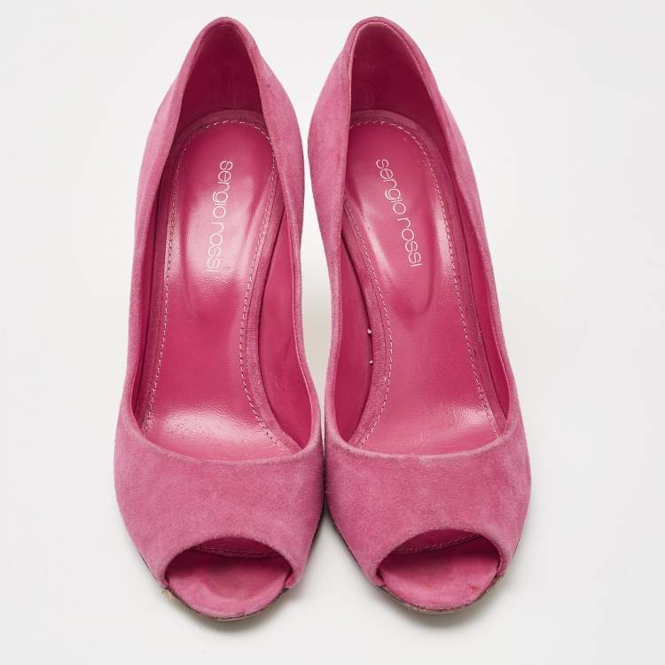 Pre Owned Sergio Rossi Pink Suede Peep Toe Pumps Size 37.5