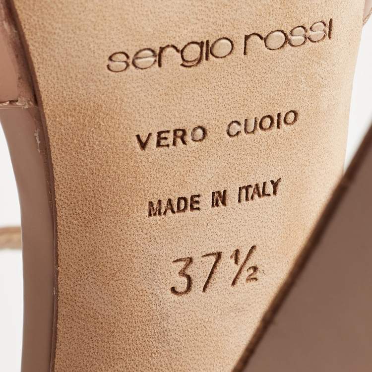 Pre Owned Sergio Rossi Beige Patent Leather Platform Ankle Strap Sandals Size 37.5