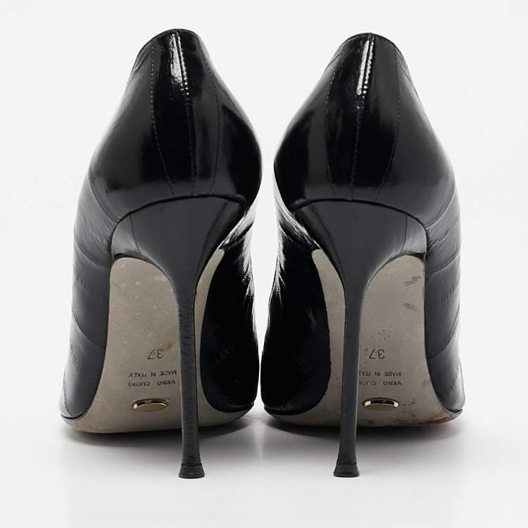 Pre Owned Sergio Rossi Black Eel Leather Peep Toe Pumps Size 37