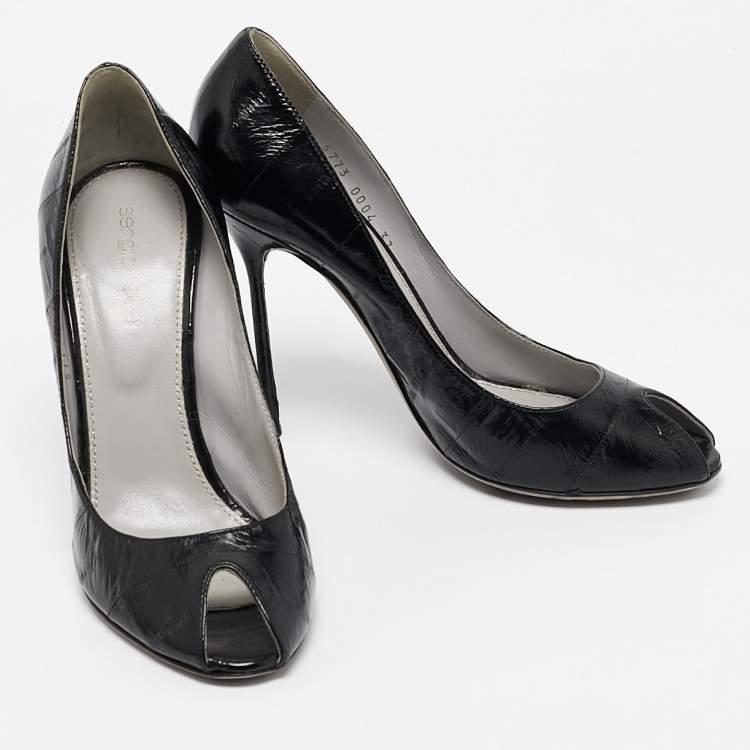 Pre Owned Sergio Rossi Black Eel Leather Peep Toe Pumps Size 37