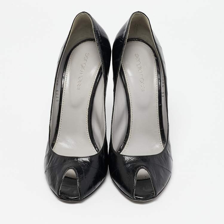 Pre Owned Sergio Rossi Black Eel Leather Peep Toe Pumps Size 37