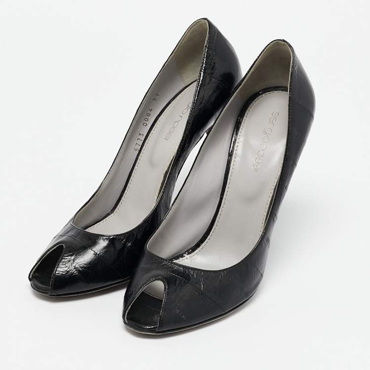 Pre Owned Sergio Rossi Black Eel Leather Peep Toe Pumps Size 37