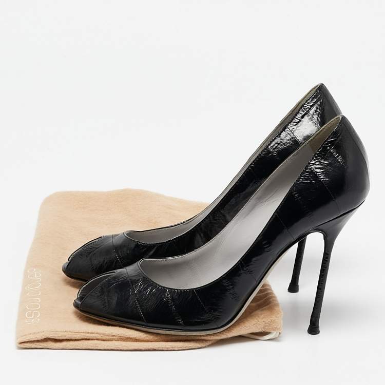 Pre Owned Sergio Rossi Black Eel Leather Peep Toe Pumps Size 37