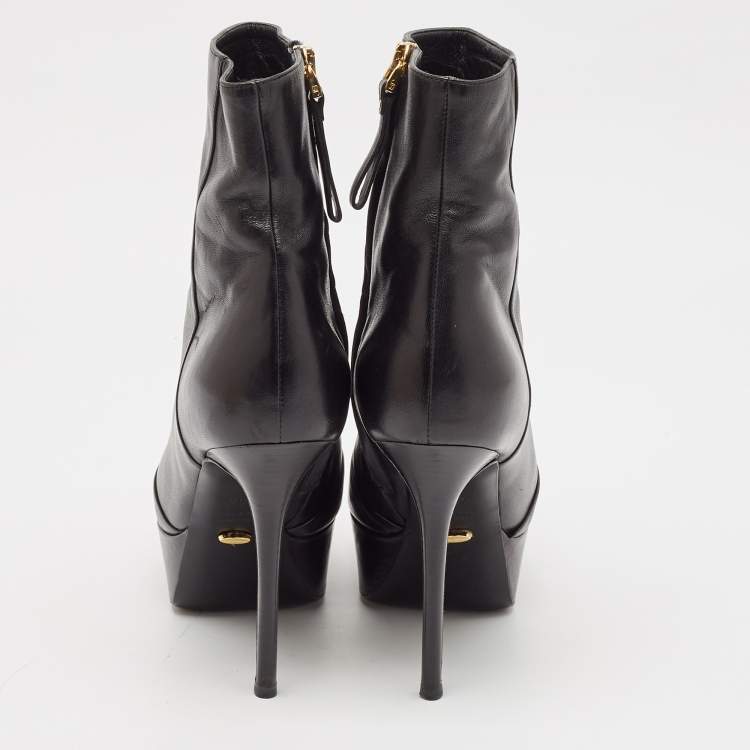 Pre Owned Sergio Rossi Black Leather Knot Open Toe Platform Ankle Boots Size 36.5