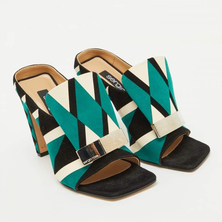 Pre Owned Sergio Rossi Multicolor Suede Open Toe Mules Size 37