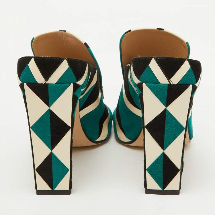 Pre Owned Sergio Rossi Multicolor Suede Open Toe Mules Size 37
