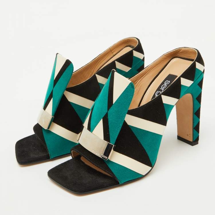 Pre Owned Sergio Rossi Multicolor Suede Open Toe Mules Size 37
