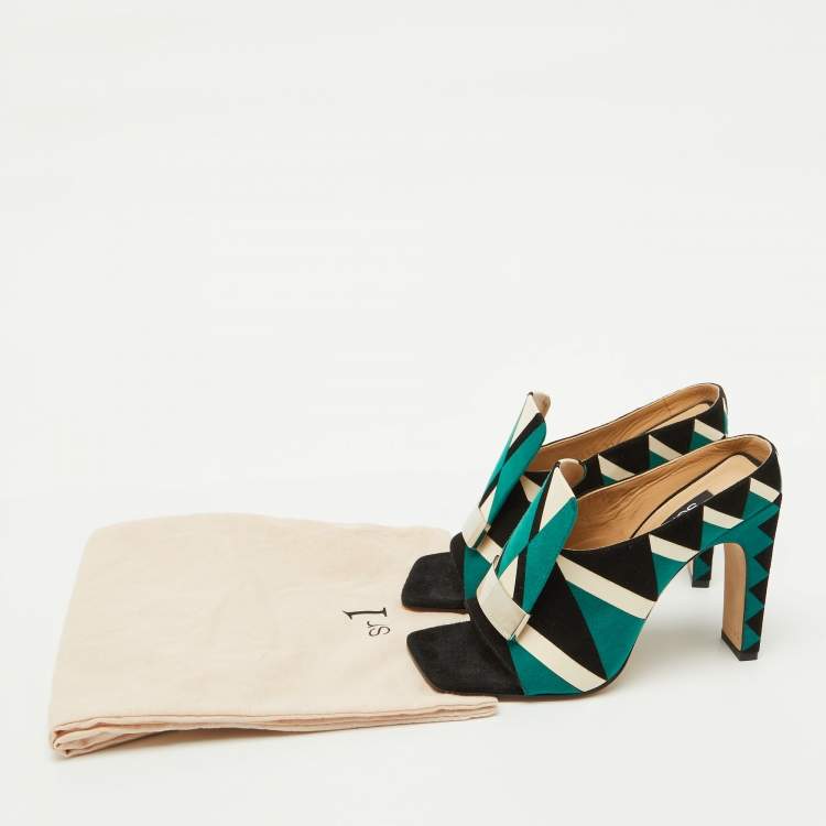 Pre Owned Sergio Rossi Multicolor Suede Open Toe Mules Size 37