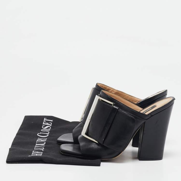 Pre Owned Sergio Rossi Black Leather Buckle Slide Sandals Size 37