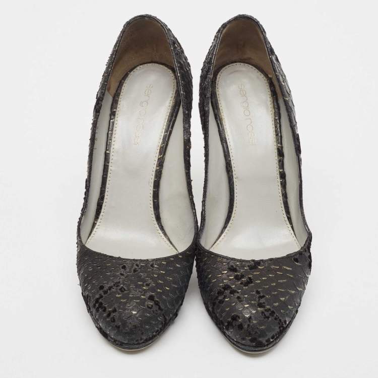 Pre Owned Sergio Rossi Black Python Embossed Leather Platform Pumps Size 36.5