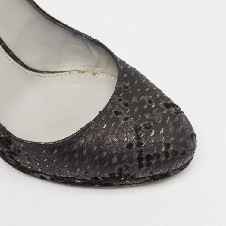 Pre Owned Sergio Rossi Black Python Embossed Leather Platform Pumps Size 36.5