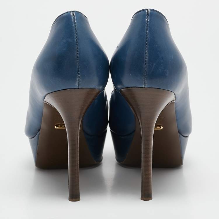 Pre Owned Sergio Rossi Blue Leather Platform Pumps Size 36.5