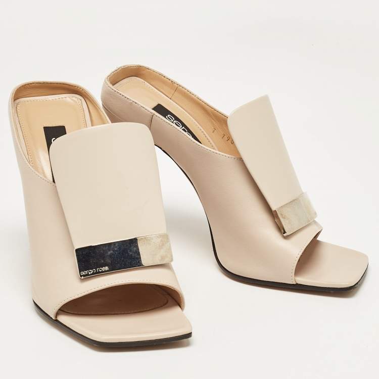 Pre Owned Sergio Rossi Beige Leather Mules Size 38