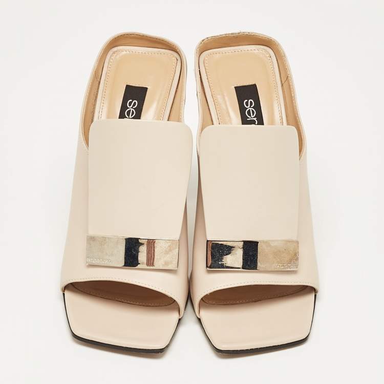 Pre Owned Sergio Rossi Beige Leather Mules Size 38