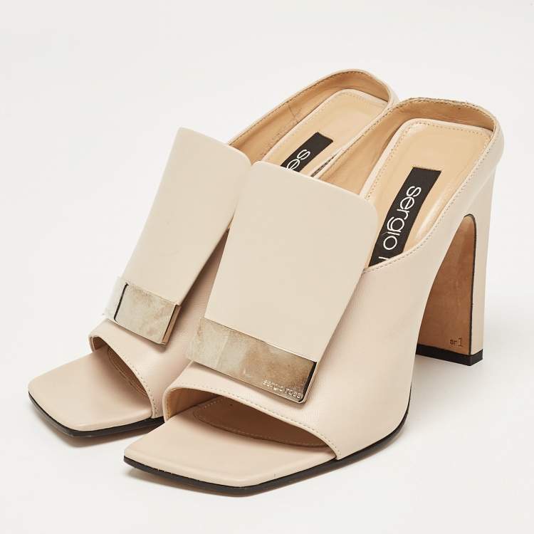 Pre Owned Sergio Rossi Beige Leather Mules Size 38