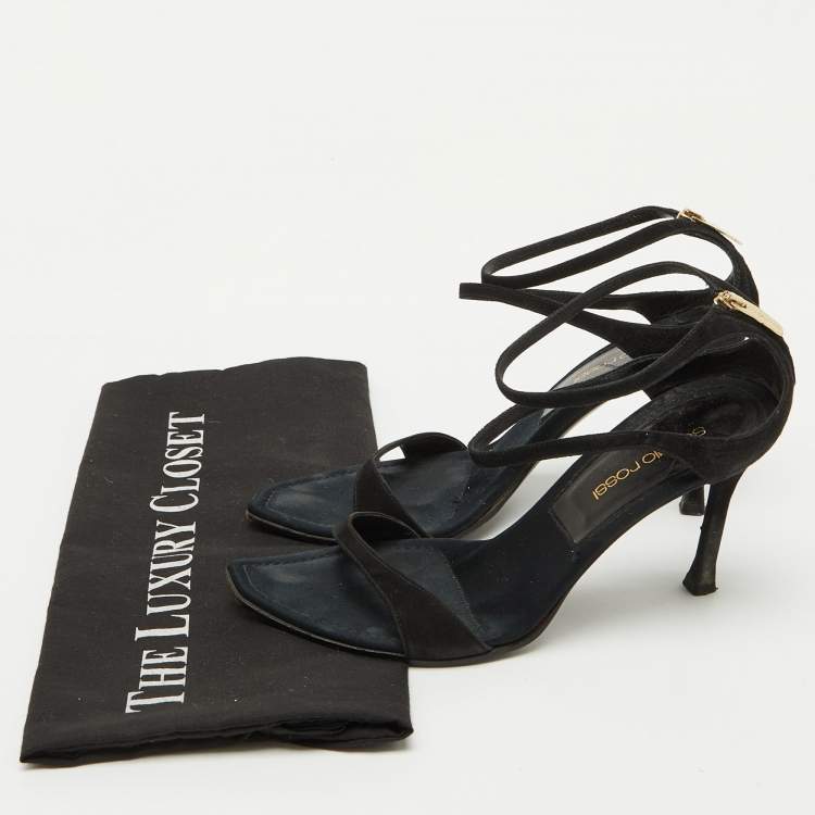 Pre Owned Sergio Rossi Black Suede Ankle Strap Sandals Size 35.5