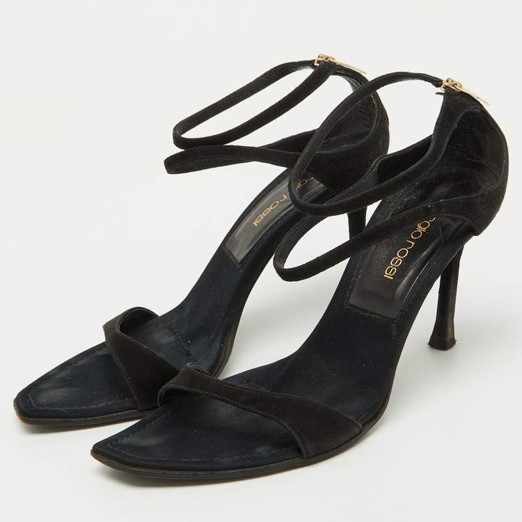 Pre Owned Sergio Rossi Black Suede Ankle Strap Sandals Size 35.5