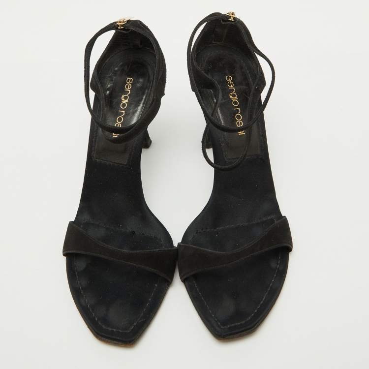 Pre Owned Sergio Rossi Black Suede Ankle Strap Sandals Size 35.5