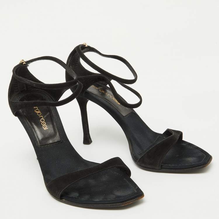 Pre Owned Sergio Rossi Black Suede Ankle Strap Sandals Size 35.5