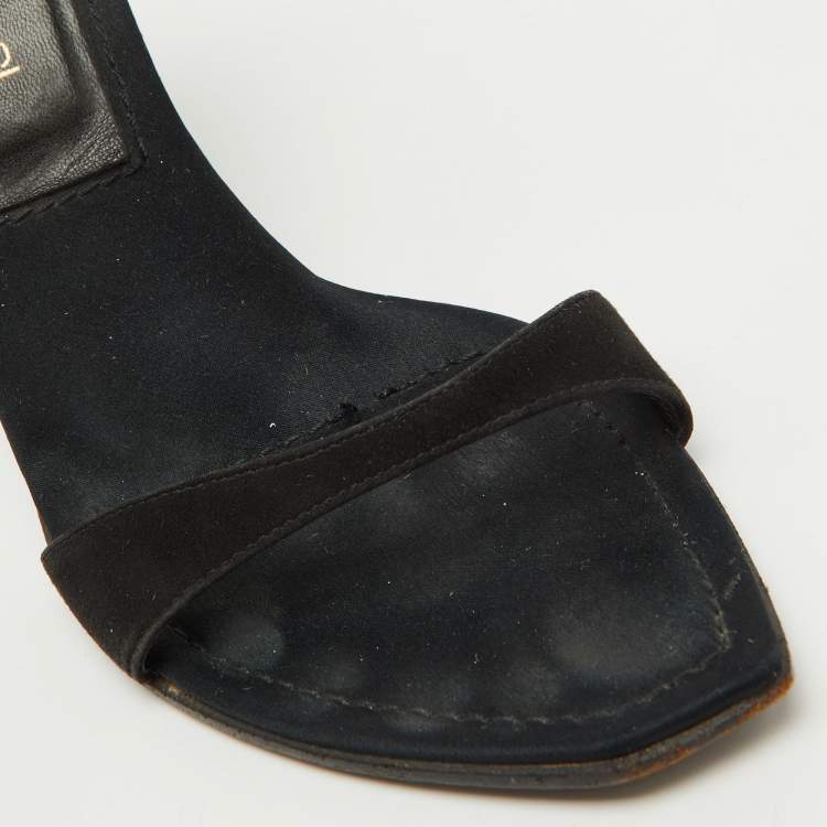 Pre Owned Sergio Rossi Black Suede Ankle Strap Sandals Size 35.5