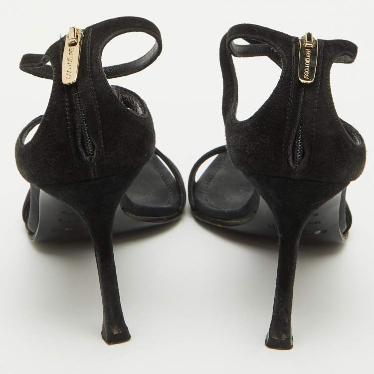 Pre Owned Sergio Rossi Black Suede Ankle Strap Sandals Size 35.5