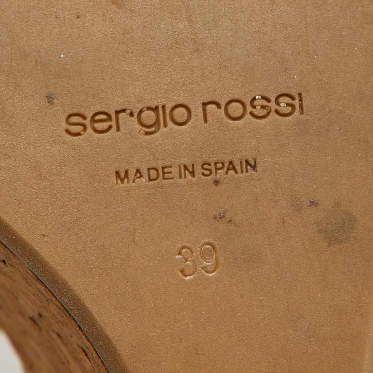 مملوكة مسبقًا Sergio Rossi Tan Leather Strappy Cork Platform Wedge Sandals Size 39