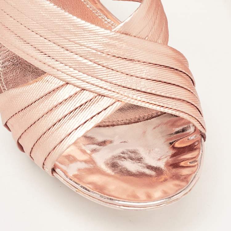 Pre Owned Sergio Rossi Rose Gold Leather D'orsay Pumps Size 36.5
