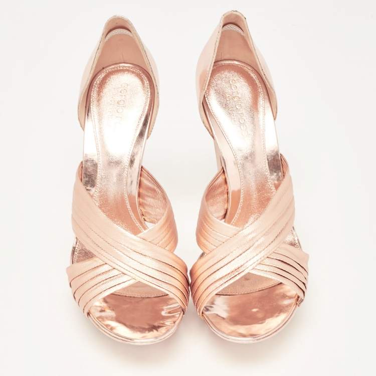Pre Owned Sergio Rossi Rose Gold Leather D'orsay Pumps Size 36.5