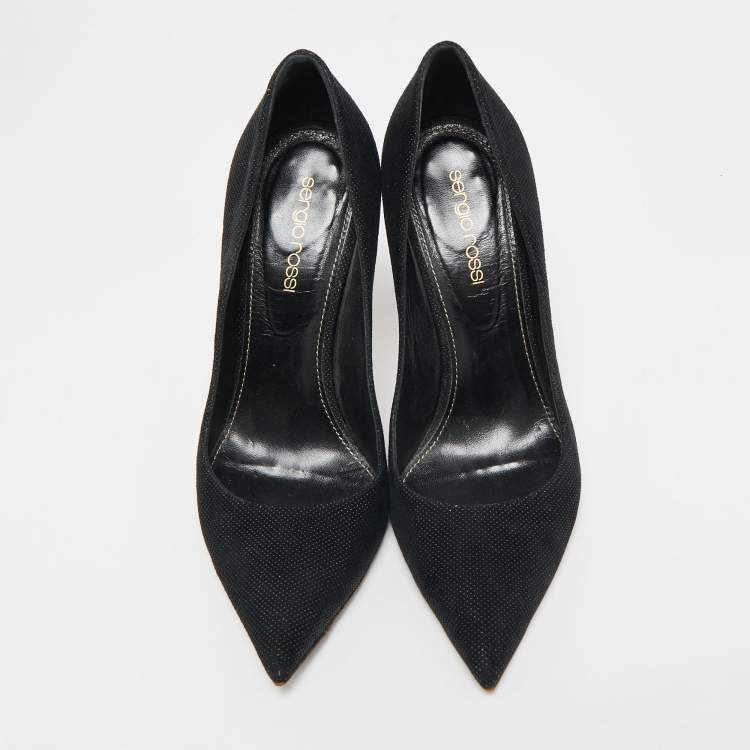 Pre Owned Sergio Rossi Black Canvas Pointed Toe Pumps Size 36
