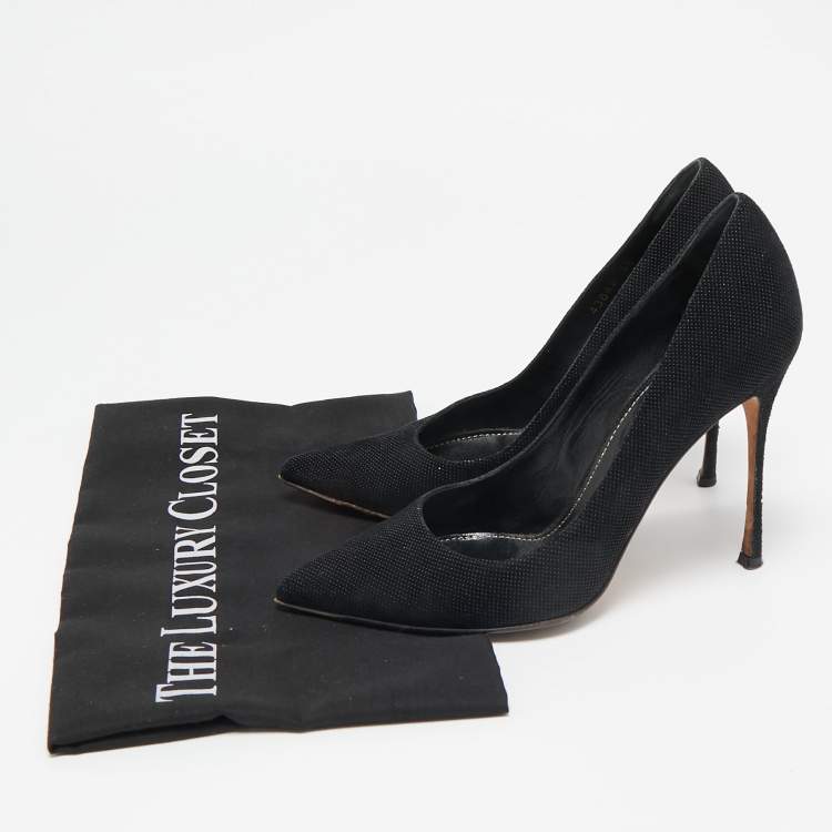 Pre Owned Sergio Rossi Black Canvas Pointed Toe Pumps Size 36