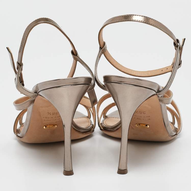 Pre Owned Sergio Rossi Metallic Leather Strappy Sandals Size 38.5