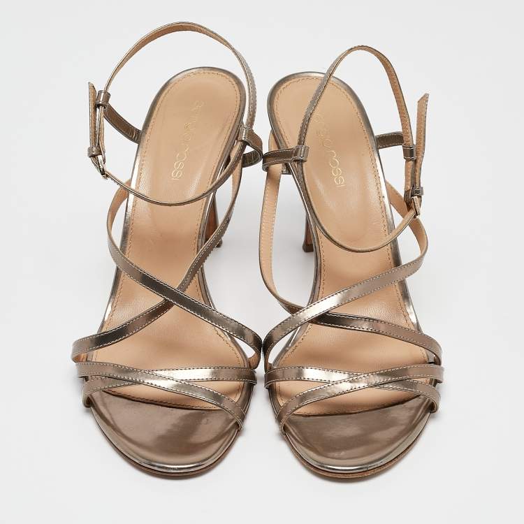 Pre Owned Sergio Rossi Metallic Leather Strappy Sandals Size 38.5