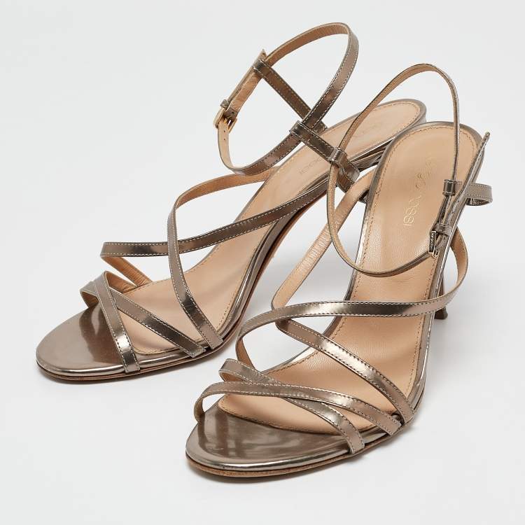 Pre Owned Sergio Rossi Metallic Leather Strappy Sandals Size 38.5