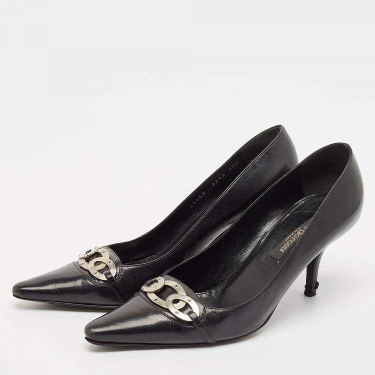 Pre Owned Sergio Rossi Black Leather Pointed Toe Pumps Size 39.5