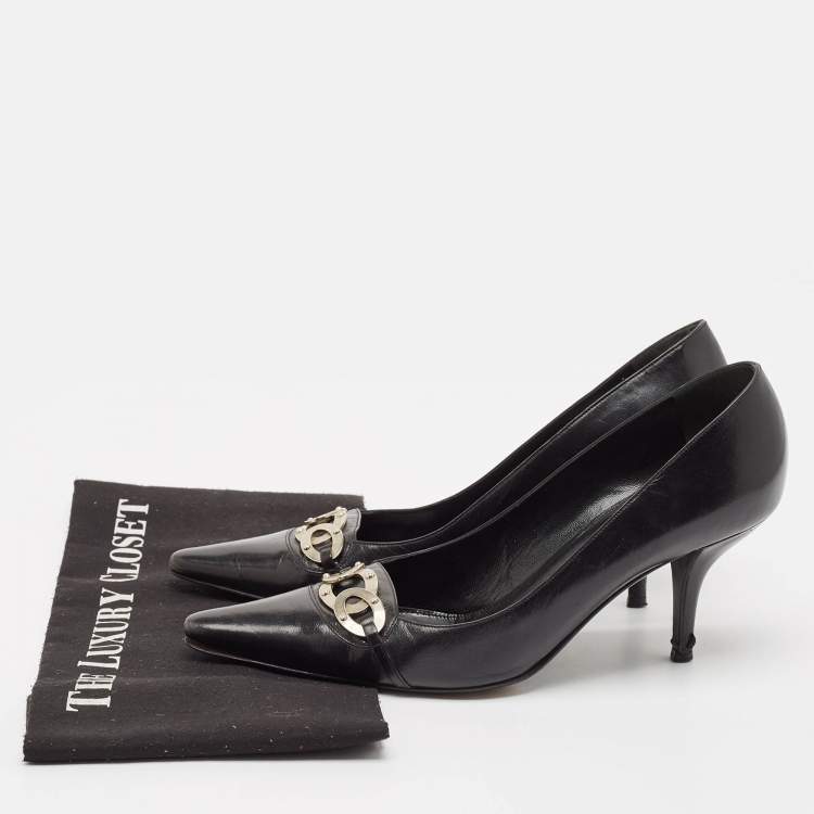Pre Owned Sergio Rossi Black Leather Pointed Toe Pumps Size 39.5