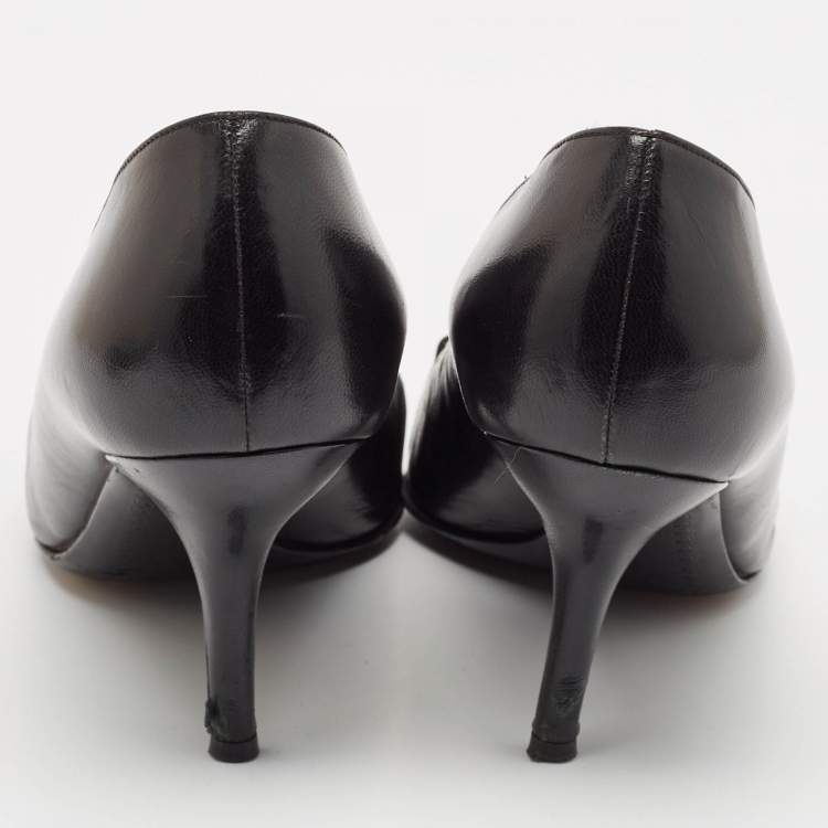 Pre Owned Sergio Rossi Black Leather Pointed Toe Pumps Size 39.5