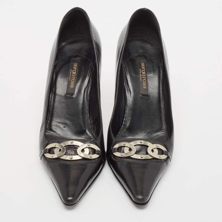 Pre Owned Sergio Rossi Black Leather Pointed Toe Pumps Size 39.5
