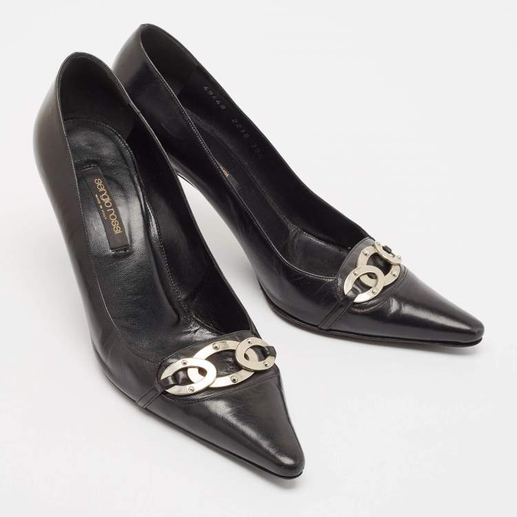 Pre Owned Sergio Rossi Black Leather Pointed Toe Pumps Size 39.5