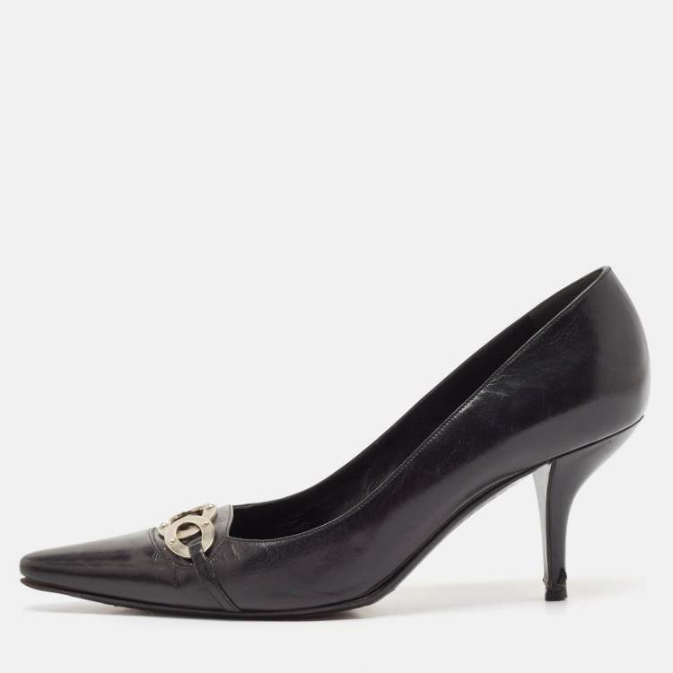 Pre Owned Sergio Rossi Black Leather Pointed Toe Pumps Size 39.5