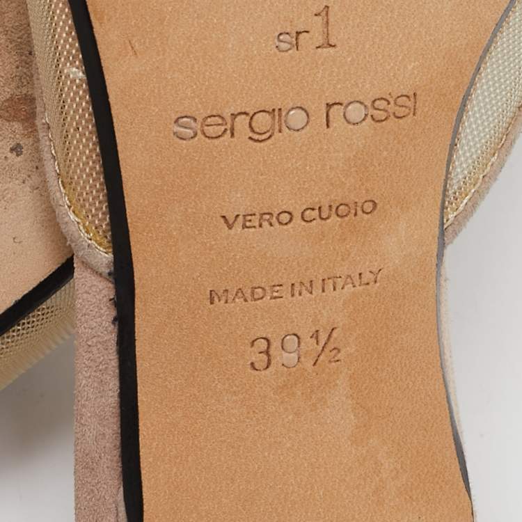 Pre Owned Sergio Rossi Beige Mesh Crystal Embellished Mules Size 39.5