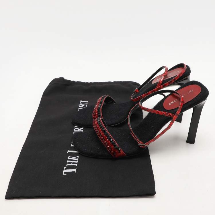 Pre Owned Sergio Rossi Red Leather and Python Ankle Strap Sandals Size 40