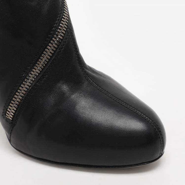Pre Owned Sergio Rossi Black Leather Spiral Zip Ankle Heel Boots Size 40