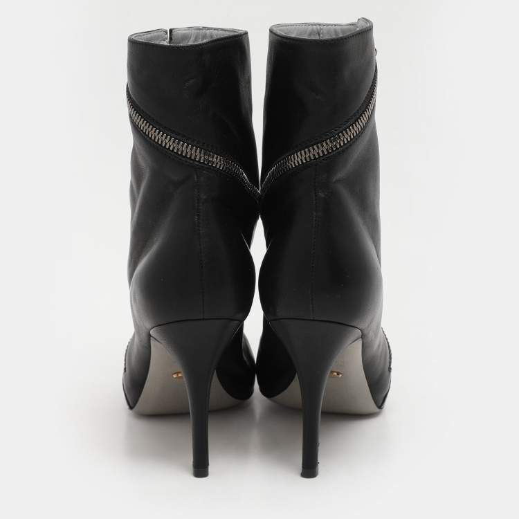 Pre Owned Sergio Rossi Black Leather Spiral Zip Ankle Heel Boots Size 40