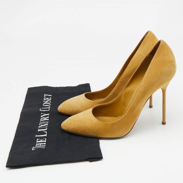 Pre Owned Sergio Rossi Mustard Yellow Suede Pumps Size 39.5