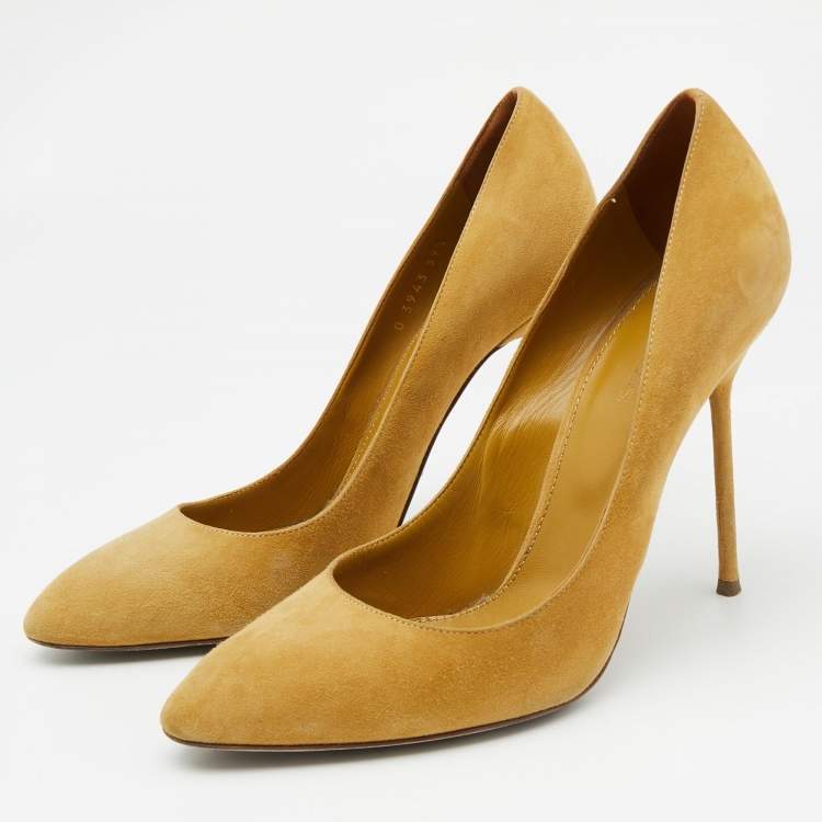 Pre Owned Sergio Rossi Mustard Yellow Suede Pumps Size 39.5