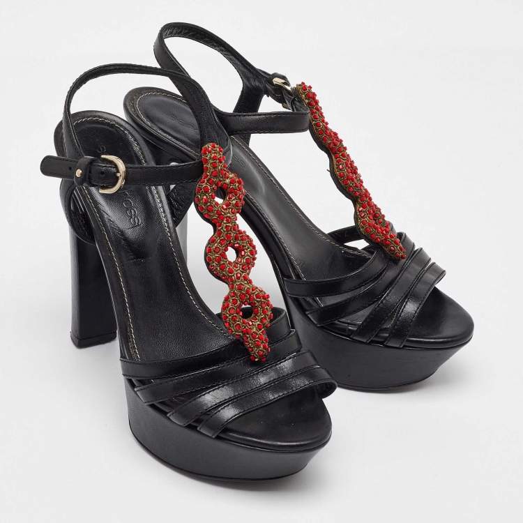 Pre Owned Sergio Rossi Black Leather Strappy Platform Sandals Size 35.5