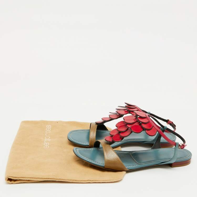 Pre Owned Sergio Rossi Multicolor Leather Flat Sandals Size 40