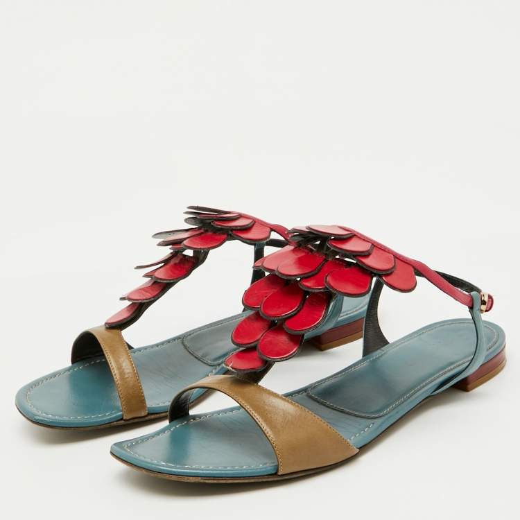 Pre Owned Sergio Rossi Multicolor Leather Flat Sandals Size 40