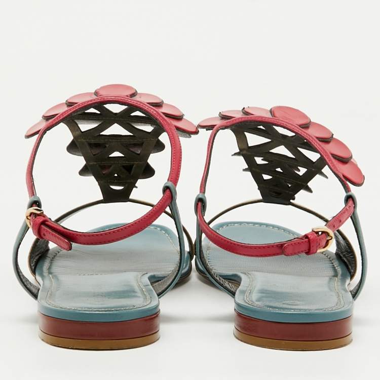 Pre Owned Sergio Rossi Multicolor Leather Flat Sandals Size 40